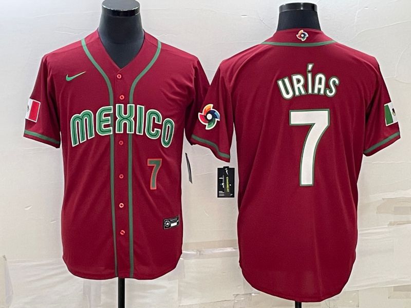 Men 2023 World Cub Mexico #7 Urias Red Nike MLB Jersey19